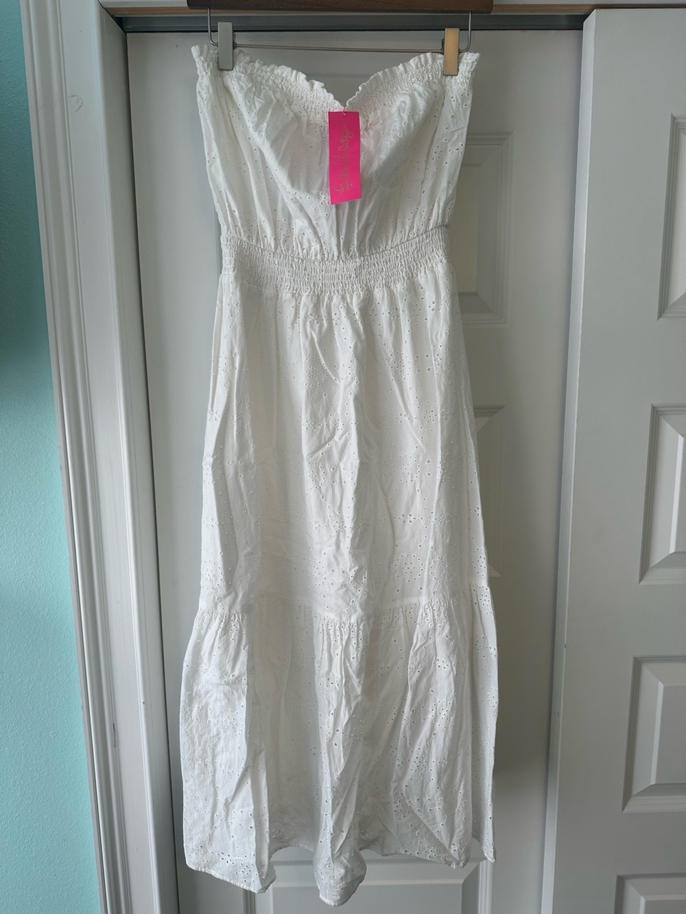 NEW Lilly Pulitzer Nikole Strapless Eyelet Tiered Midi Dress White Size M Beach